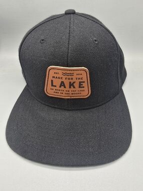 "Made For The Lake" Black Snapback Hat with Brown Leather Patch